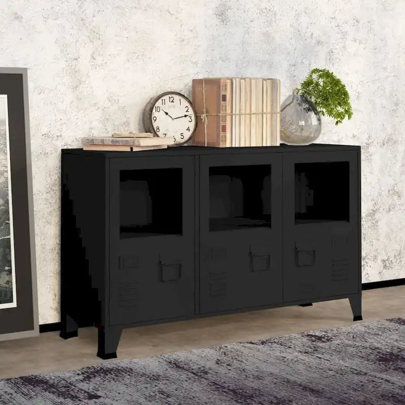 Sideboard Industrial Storage Cabinet for Living Room Metal and Glass - 41.3 x 13.8 x 24.4