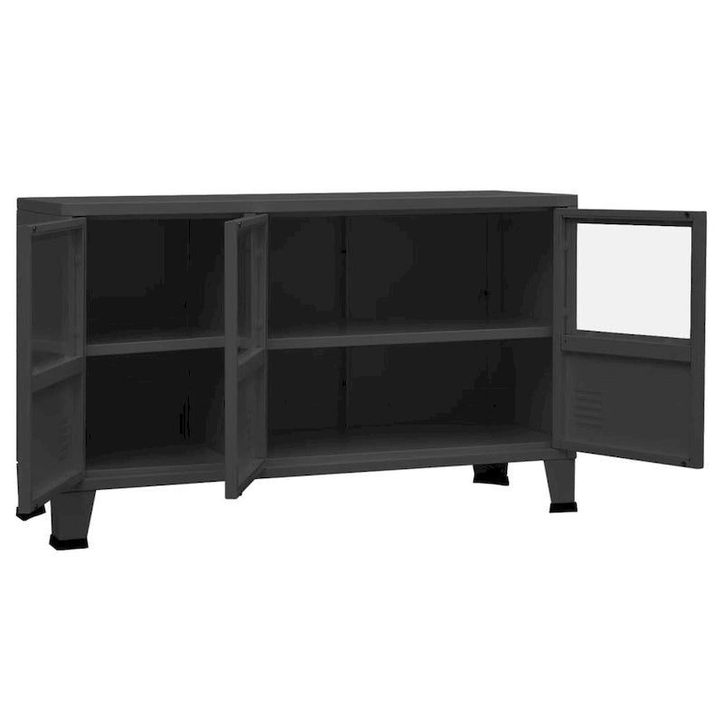 Sideboard Industrial Storage Cabinet for Living Room Metal and Glass - 41.3 x 13.8 x 24.4