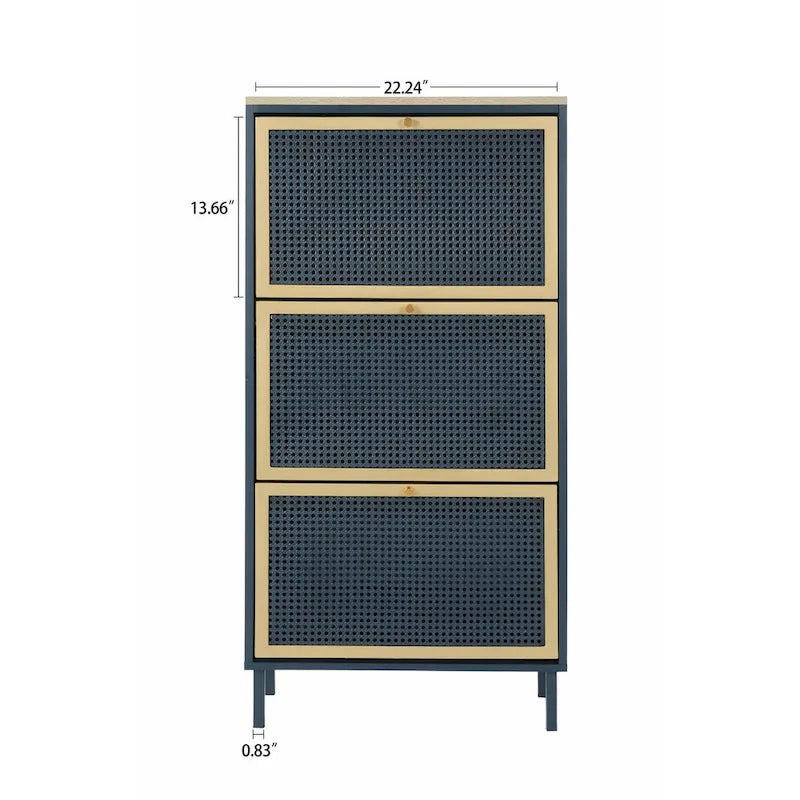 Modern Freestanding Shoe Storage Cabinet with 3 Metal Doors