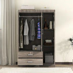3-Door Wood Wardrobe with Drawers