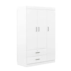 3-Door Wood Wardrobe with Drawers