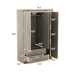 3-Door Wood Wardrobe with Drawers