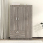 3-Door Wood Wardrobe with Drawers