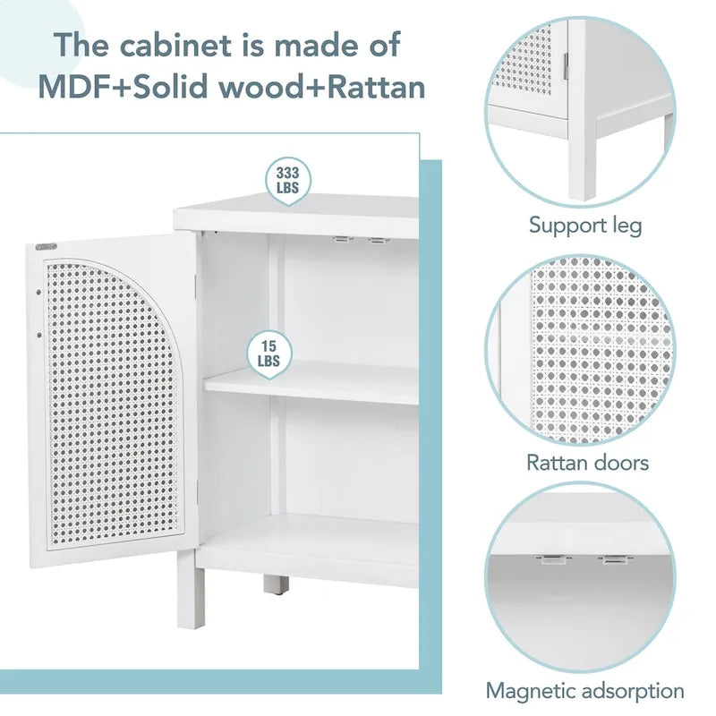 Large Storage Space Sideboard with Artificial Rattan Door