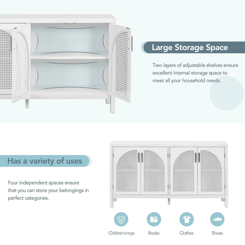 Large Storage Space Sideboard with Artificial Rattan Door