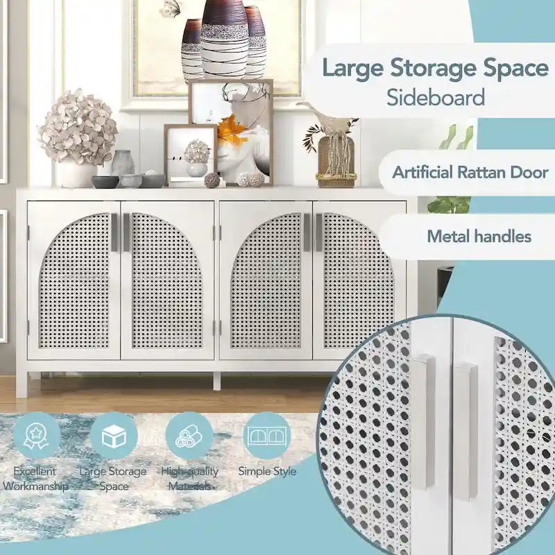 Large Storage Space Sideboard with Artificial Rattan Door