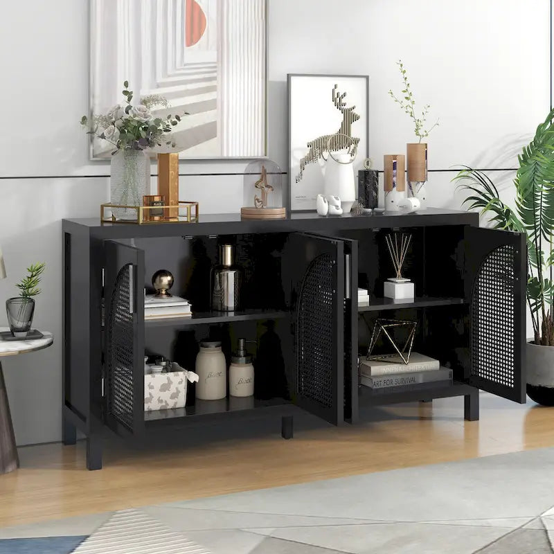 Large Storage Space Sideboard with Artificial Rattan Door