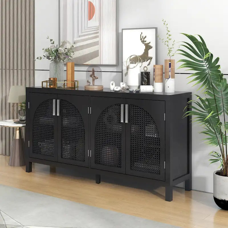 Large Storage Space Sideboard with Artificial Rattan Door
