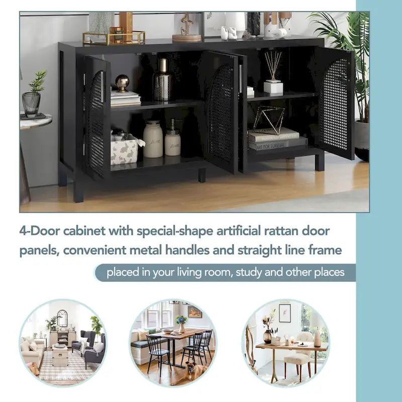 Large Storage Space Sideboard with Artificial Rattan Door