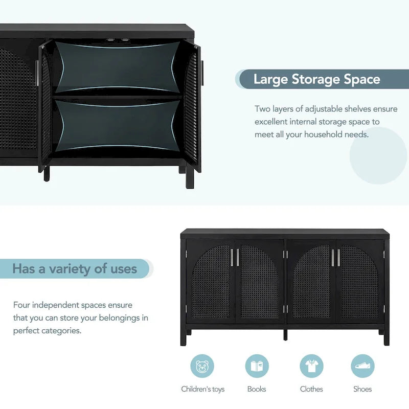 Large Storage Space Sideboard with Artificial Rattan Door