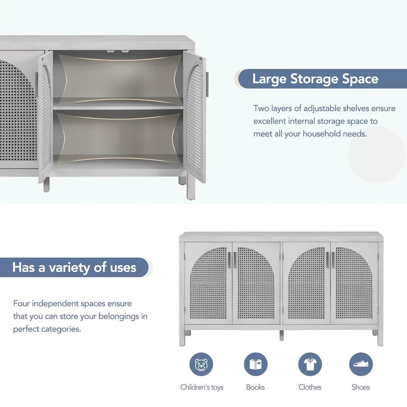 Large Storage Space Sideboard with Artificial Rattan Door