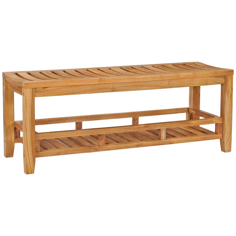 Teak Wood Shower Stool / Bench with Shelf, 47 inch
