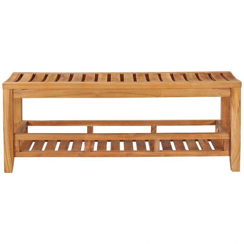 Teak Wood Shower Stool / Bench with Shelf, 47 inch