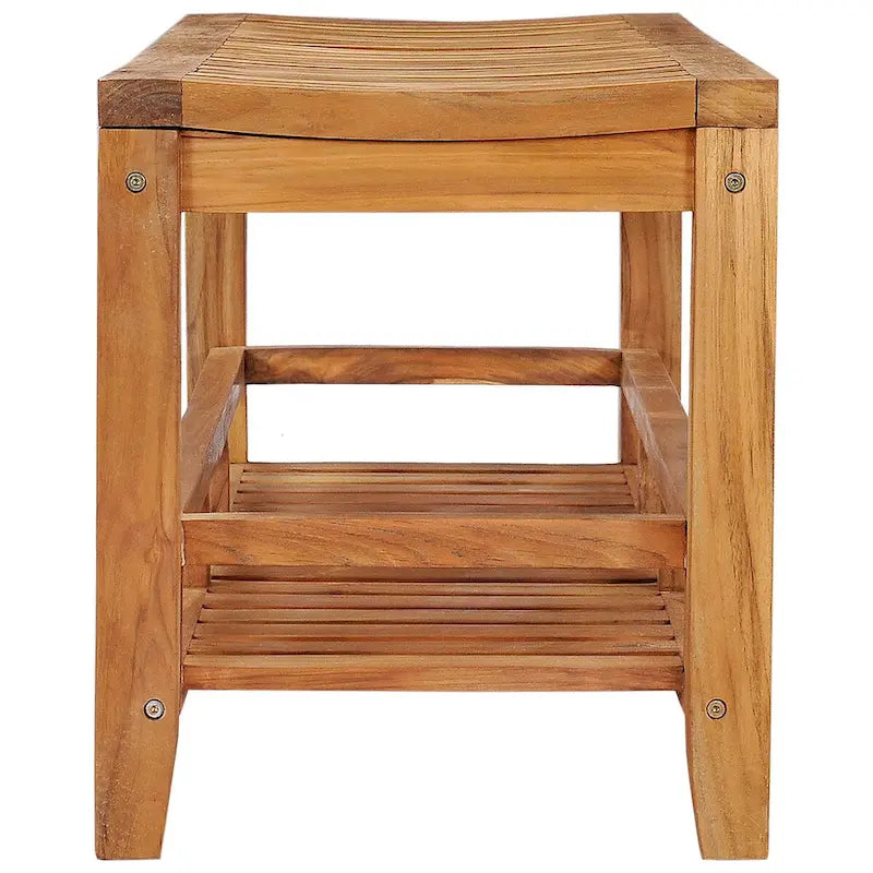 Teak Wood Shower Stool / Bench with Shelf, 47 inch