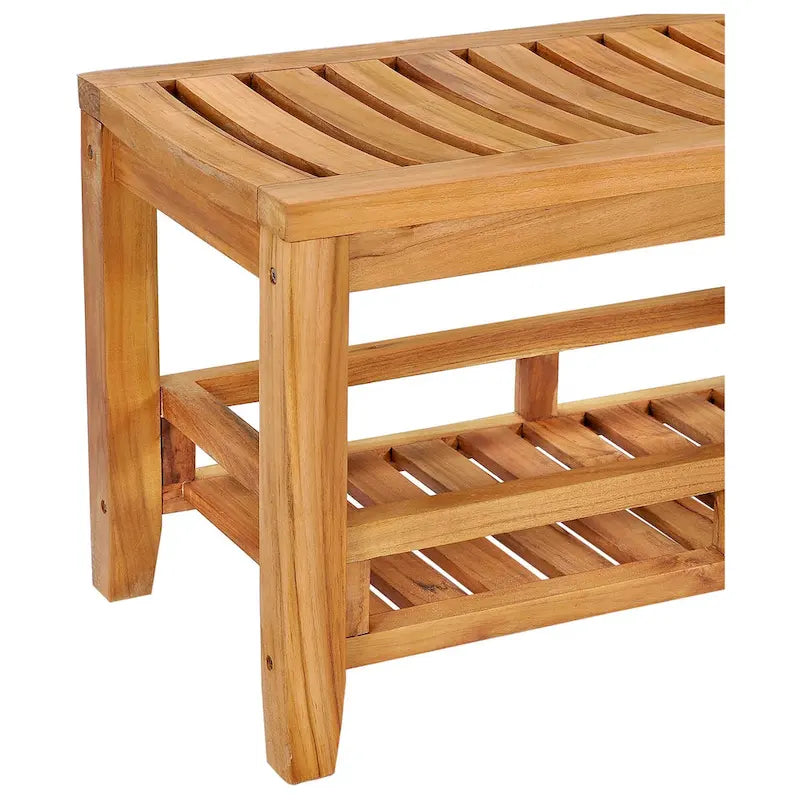 Teak Wood Shower Stool / Bench with Shelf, 47 inch