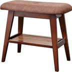 Bamboo Entryway Bench with Cushioned Linen Seat - 11.8D x 23.6W x 17.7H