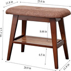 Bamboo Entryway Bench with Cushioned Linen Seat - 11.8D x 23.6W x 17.7H