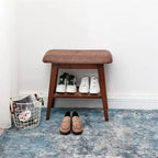 Bamboo Entryway Bench with Cushioned Linen Seat - 11.8D x 23.6W x 17.7H