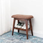 Bamboo Entryway Bench with Cushioned Linen Seat - 11.8D x 23.6W x 17.7H