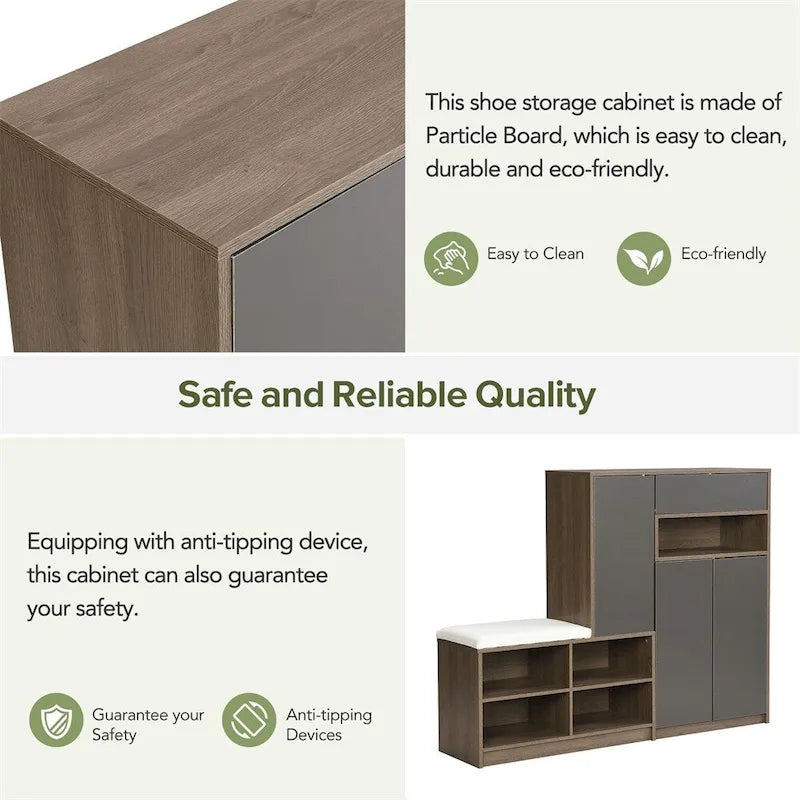 2-in-1 Shoe Storage Bench & Shoe Cabinets,Multi-functional Shoe Rack