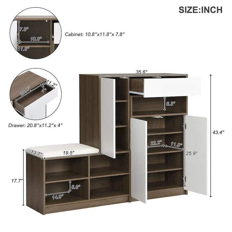 2-in-1 Shoe Storage Bench & Shoe Cabinets,Multi-functional Shoe Rack