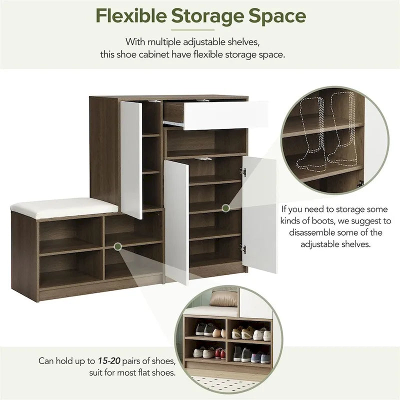 2-in-1 Shoe Storage Bench & Shoe Cabinets,Multi-functional Shoe Rack