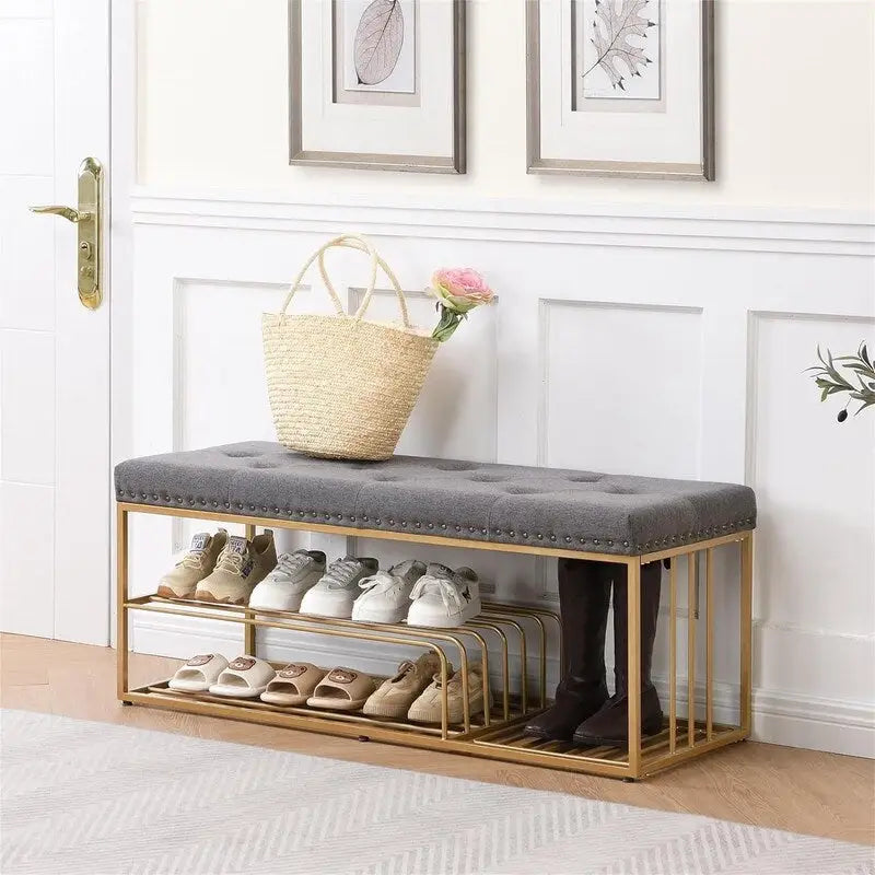 Linen Bench with Storage Tufted Steel Base - 17D x 47.2W x 19H