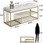Linen Bench with Storage Tufted Steel Base - 17D x 47.2W x 19H