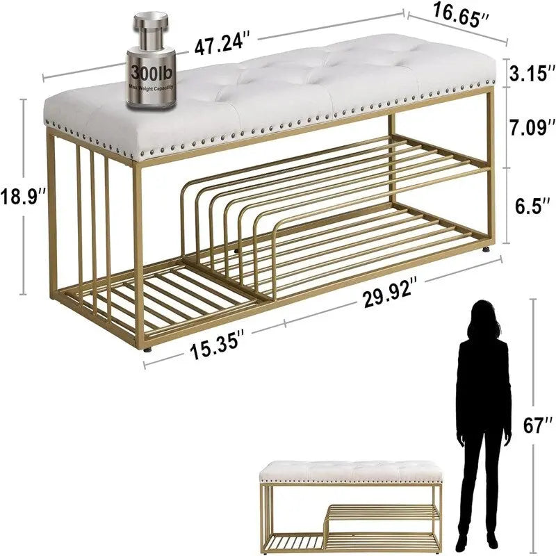 Linen Bench with Storage Tufted Steel Base - 17D x 47.2W x 19H