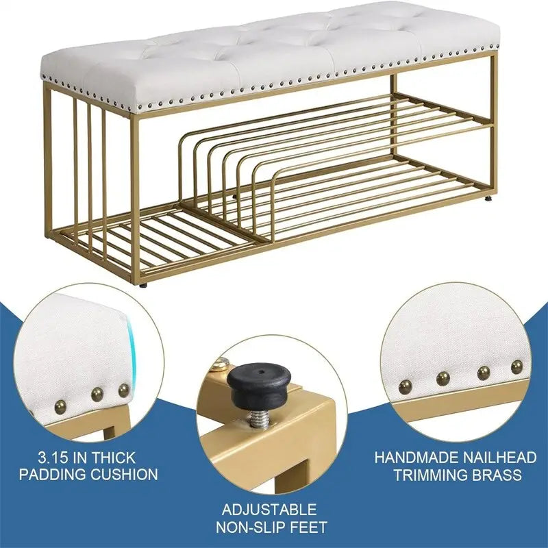 Linen Bench with Storage Tufted Steel Base - 17D x 47.2W x 19H