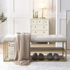 Linen Bench with Storage Tufted Steel Base - 17D x 47.2W x 19H