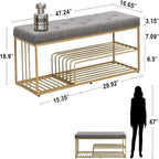Linen Bench with Storage Tufted Steel Base - 17D x 47.2W x 19H