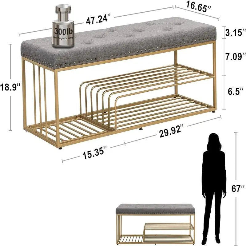 Linen Bench with Storage Tufted Steel Base - 17D x 47.2W x 19H