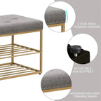 Linen Bench with Storage Tufted Steel Base - 17D x 47.2W x 19H