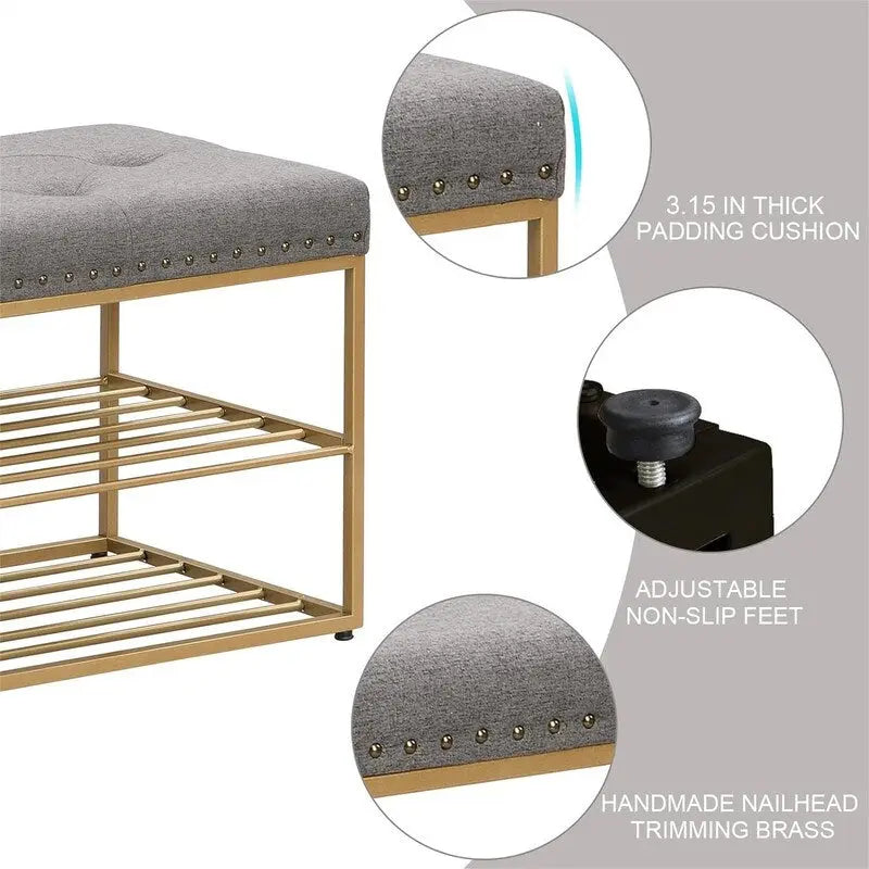 Linen Bench with Storage Tufted Steel Base - 17D x 47.2W x 19H