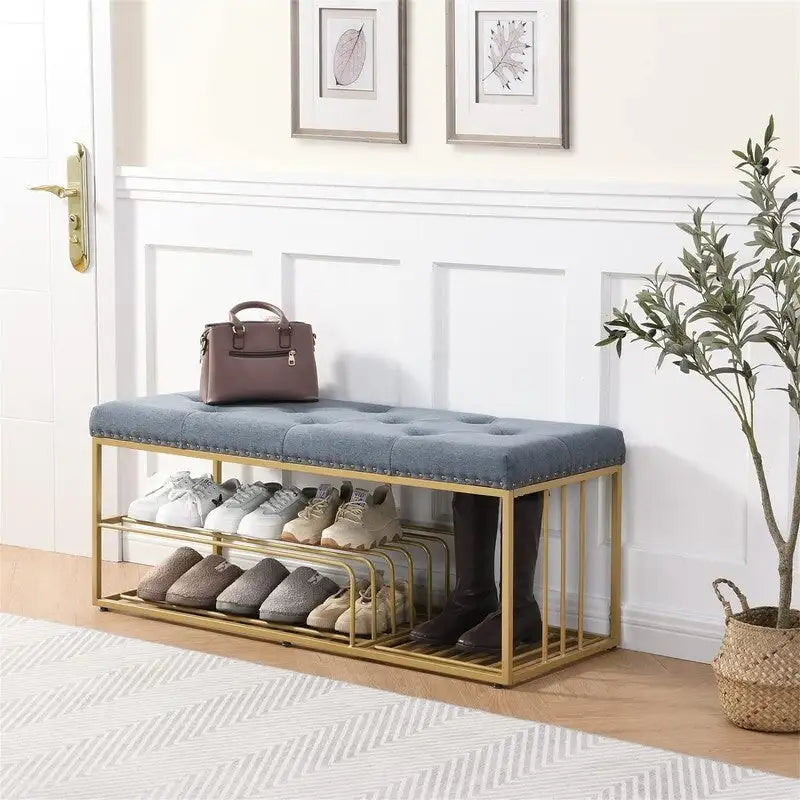 Linen Bench with Storage Tufted Steel Base - 17D x 47.2W x 19H