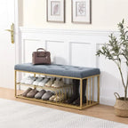 Linen Bench with Storage Tufted Steel Base - 17D x 47.2W x 19H