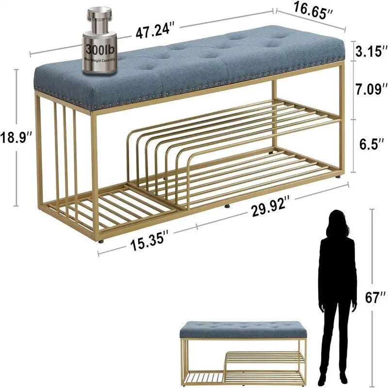 Linen Bench with Storage Tufted Steel Base - 17D x 47.2W x 19H