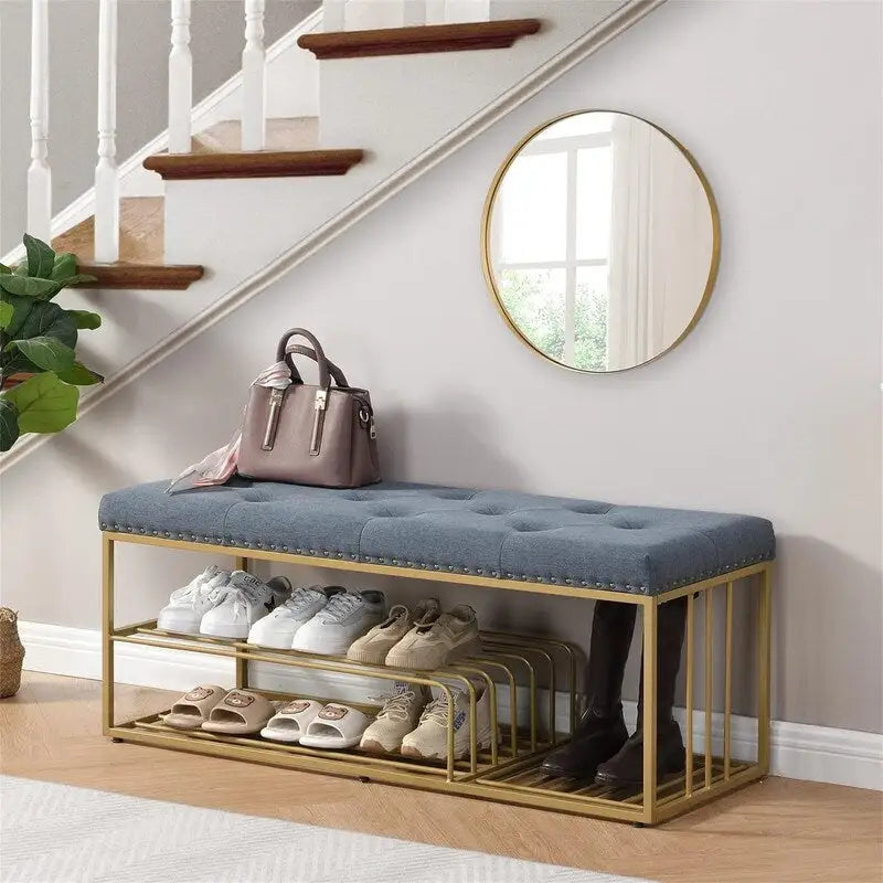 Linen Bench with Storage Tufted Steel Base - 17D x 47.2W x 19H