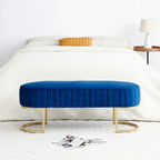 Bedroom Bench ,Velvet Oval Upholstered End of Bed Bench with Golden Metal Legs ,48 Storage Ottoman Bench
