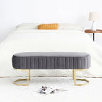 Bedroom Bench ,Velvet Oval Upholstered End of Bed Bench with Golden Metal Legs ,48 Storage Ottoman Bench