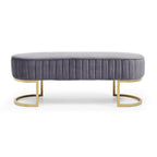 Bedroom Bench ,Velvet Oval Upholstered End of Bed Bench with Golden Metal Legs ,48 Storage Ottoman Bench