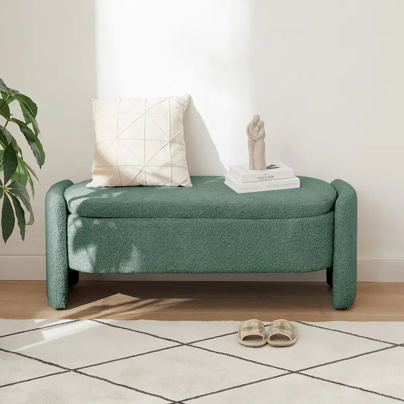 Ottoman Oval Storage Bench 3D Lamb Fleece Fabric Bench with Large Storage Space for the Living Room, Entryway and Bedroom
