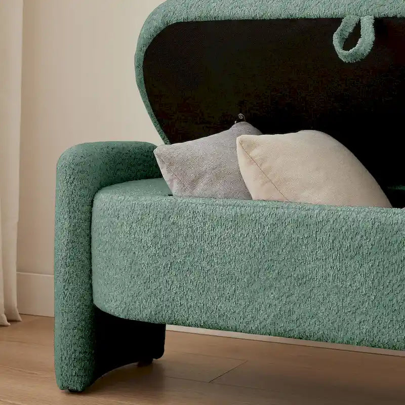 Ottoman Oval Storage Bench 3D Lamb Fleece Fabric Bench with Large Storage Space for the Living Room, Entryway and Bedroom