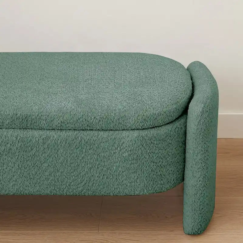 Ottoman Oval Storage Bench 3D Lamb Fleece Fabric Bench with Large Storage Space for the Living Room, Entryway and Bedroom
