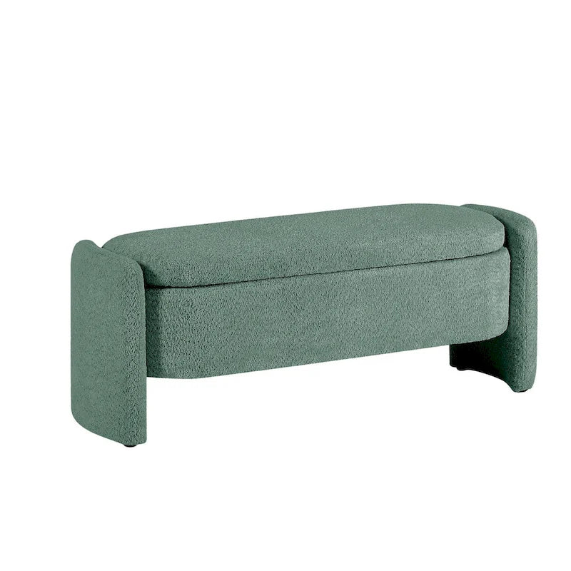 Ottoman Oval Storage Bench 3D Lamb Fleece Fabric Bench with Large Storage Space for the Living Room, Entryway and Bedroom