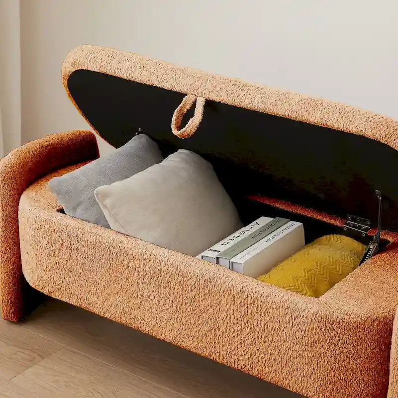 Ottoman Oval Storage Bench 3D Lamb Fleece Fabric Bench with Large Storage Space for the Living Room, Entryway and Bedroom