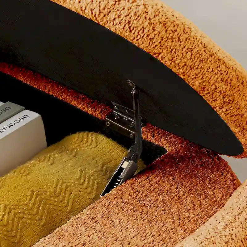 Ottoman Oval Storage Bench 3D Lamb Fleece Fabric Bench with Large Storage Space for the Living Room, Entryway and Bedroom