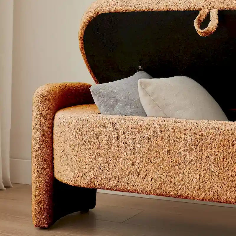 Ottoman Oval Storage Bench 3D Lamb Fleece Fabric Bench with Large Storage Space for the Living Room, Entryway and Bedroom