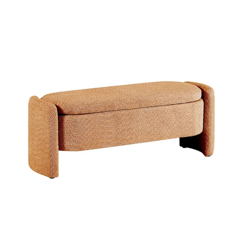 Ottoman Oval Storage Bench 3D Lamb Fleece Fabric Bench with Large Storage Space for the Living Room, Entryway and Bedroom